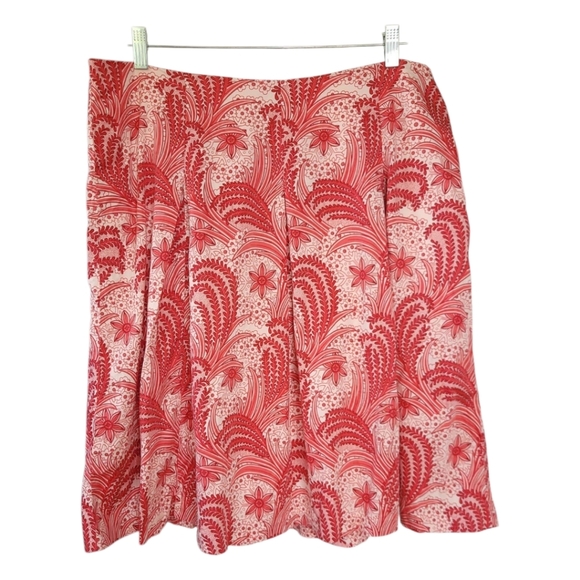 Talbots Plus Sz 14W Red Paisley Pleated Preppy Corpcore Summer A Line Skirt - Picture 1 of 12
